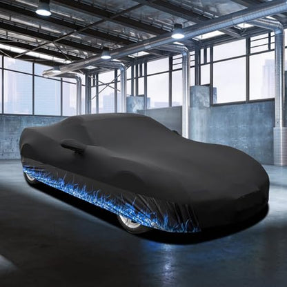 Erato Indoor Car Cover – Elastic Full Coverage Stretch Breathable Dustproof for Underground Garage, Car Show, Flame Pattern, Fits Full-Size Sporty Car up to 193 Inches, Custom-Fit Style,Black - size: XL-Sport Car