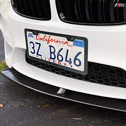 Aootf Carbon Fiber License Plate Frame - Stainless Steel License Plate Cover Handmade Covering 100% Real Carbon Fiber | Stainless Steel Tamper Proof Screws, Caps, 2 Hole Gloss Slim Frame-1 Pack - style: 1 Pack-Slim Edge 2 Hole