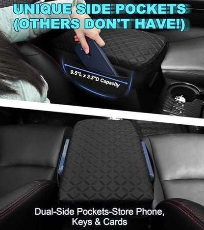 Armrest Cover for Toyota 4Runner Center Console Pad with Organizer Storage Pockets, Black Faux Leather Arm Rest Lid Protector Cushion Interior Accessories (2010-2024)