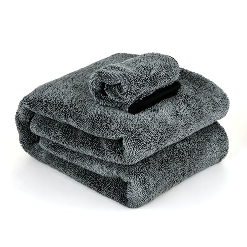 2-Pack Car Drying Towel 24"x40" - 10"x12" Detailing Pros & Home Users - 1300 GSM Microfiber Towels Absorbs Over 11lbs of Water Leaves No Streaks, Spots or Scratches Dries an Entire Vehicle