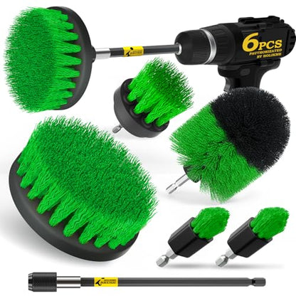 Holikme 6Pack Drill Brush Power Scrubber Cleaning Brush Extended Long Attachment Set All Purpose Drill Scrub Brushes Kit for Grout, Floor, Tub, Shower, Tile, Bathroom，Scrub Brush Green - color: Green