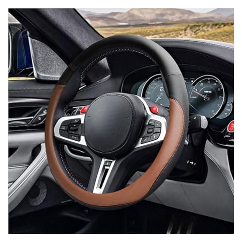 LAINLOY 14.5"-15" Car Steering Wheel Cover, Microfiber Leather Cover, Anti-Slip Breathable Steering Wheel Decoration, Universal Steering Wheel Accessories for Diverse Cars (Coffee) - color: Coffee