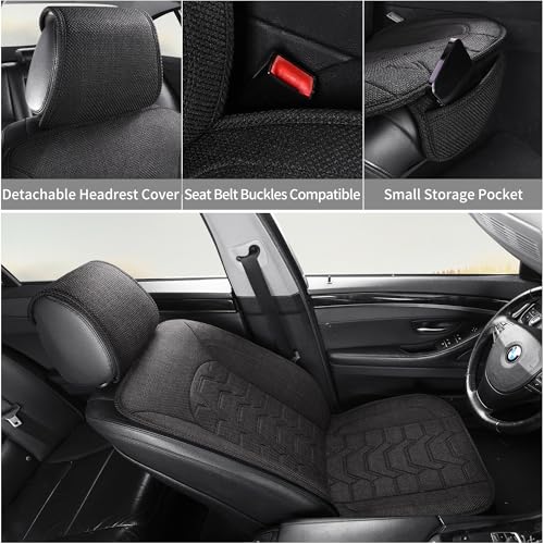 Linen Car Seat Covers Breathable Cloth Fabric Front Seat Protectors Automotive seat Covers Universal Fit for Most Cars Vans SUVs and Trucks（Black，2PCS） - color: BLACK