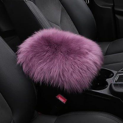 Genuine Sheepskin Center Console Cover Pad Genuine Furry Fluffy Wool Fur Car Armrest Cover Protector Universal Fit for SUV/Truck/Car - color: Long Wool-Light Purple