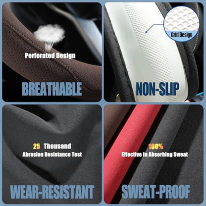 Brown Suede D Shaped Steering Wheel Cover, Breathable Non-Slip Sweat-Proof Wear-Resistant No Pilling, Warm in Winter and Cool in Summer, Universal 15 inch - color: Brown, size: D Shape-M[14.5''-15'']