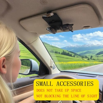 2 Pack Universal PU Leather Car Visor Sunglasses Holder Magnetic Clip for Eyeglasses and Cards One-Handed Access Organizer Fits Most of Car SUV Trucks Pickup Interior Accessories (Black - 2pcs)