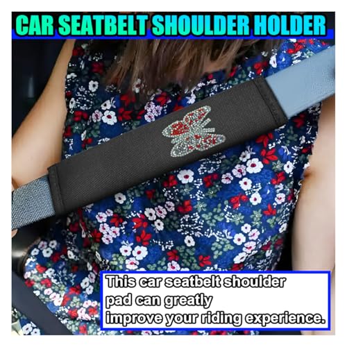 2PCS Bling Car Seat Belt Covers, Polyester Fiber Vehicle Seatbelt Cushion Pad Protector, Butterfly Safe Strap Cover Pad, Comfort Car Seat Belt Shoulder Pads Accessories, Universal Fit (Black/Red) - color: Black/Red
