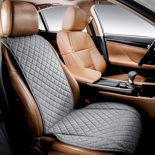 IVICY Faux Linen Front Car Seat Cover – Durable, Non-Slip Seat Protector for Cars – 1 Unit, Cool Gray - color: GRAY WS LN
