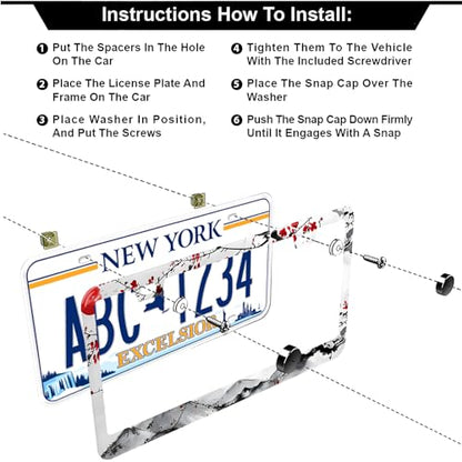 Watercolor Cherry Blossom License Plate Frames, 2 Pack Japanese Sakura Car Plate Frame, Stainless Steel License Plate Holders Covers with Free Screws Fasteners Caps (Cherry Blossoms) - color: Cherry Blossoms