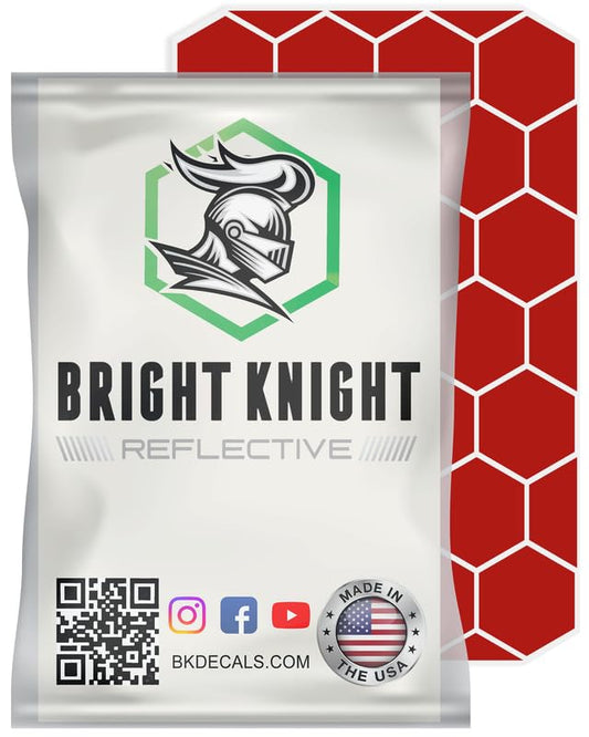 BRIGHT KNIGHT DECALS Hexagon Reflective Stickers for Helmet - Red, Pack of 1, Motorcycle Helmet Stickers, 3M Waterproof Reflective Vinyl Tape for Hard Hats, Cars & Bike Decals for Night Visibility - color: Red, size: 1 pk