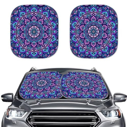 Universal 2 Pack Car Front Windshield Sun Shade Mandala Lotus Design Decoratives Sun Shield Blocks UV Rays Keep Your Vehicle Cool Blue - color: Blue Mandala Lotus