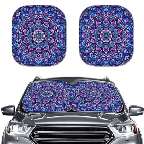 Universal 2 Pack Car Front Windshield Sun Shade Mandala Lotus Design Decoratives Sun Shield Blocks UV Rays Keep Your Vehicle Cool Blue - color: Blue Mandala Lotus