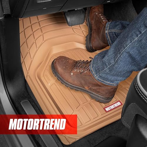 Motor Trend 943-BG FlexTough Defender Car Floor Mats -Next Generation Deep Dish Heavy Duty Contour Liners for Car SUV Truck & Van-All Weather Protection, Trim to Fit Most Vehicles Beige - color: Beige, style: FlexTough NextGen