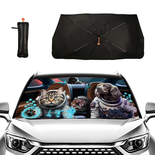 Funny Dog Cat Car Windshield Sun Shade Astronaut Foldable Car Umbrella Sun Visor Sunshade Cover for Most Vehicles - color: Astronaut Cat Dog