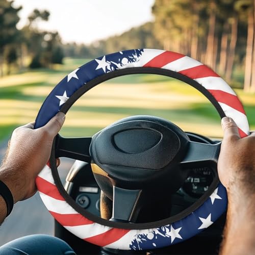 Patriotic Golf Cart Steering Wheel Cover Golf Cart Accessories Fit 13-14 Inch Anti-Slip Car Steering Wheel Cover Odorless Breathable Wrap Cover Sweat Absorption - color: Patriotic