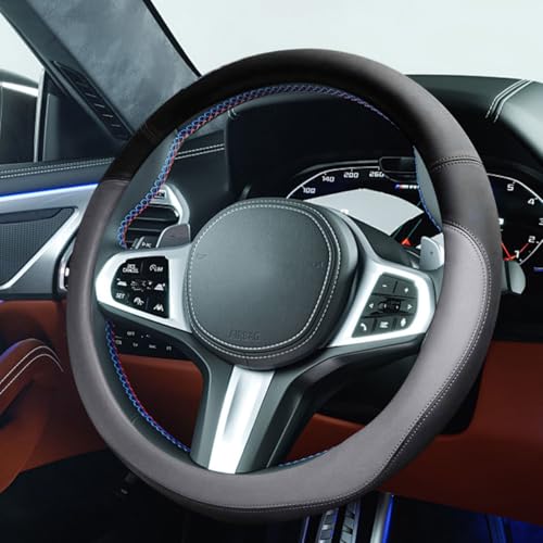 14.5"-15" Car Steering Wheel Cover, Anti-Slip Breathable Microfiber Leather Car Wheel Protector, Universal Auto Interior Heat Resistant UV Protection Accessory for Sedan SUV (Gray-15) - color: Gray-15"