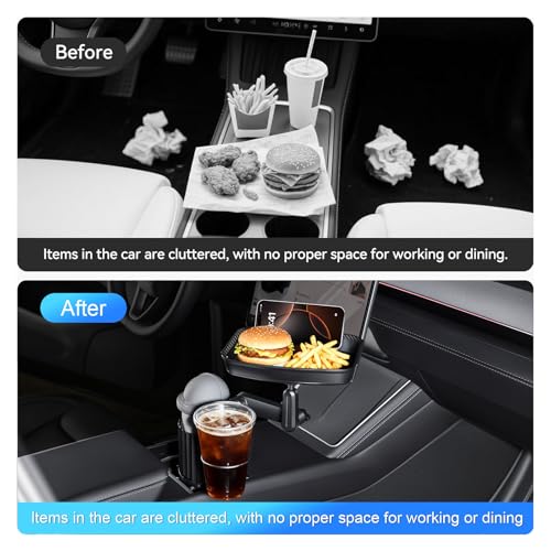Car Cup Holder Tray Table 10-inch Car Food Tray Portable 4-in-1 Car Cup Holder Extender 360° Rotating with Phone Holder Essential for Road Trips