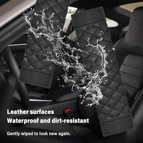 2PCS Car Seat Belt Cover Pad,Soft Leather Seatbelt Covers Breathable Seatbelt Cushion with Plaid Design,All Seasons Universal Car Interior Accessories Seat Belt Cover for Kids & Adults (Black) - color: Black