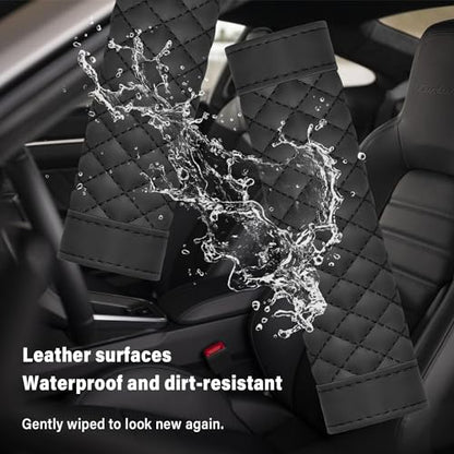 2PCS Car Seat Belt Cover Pad,Soft Leather Seatbelt Covers Breathable Seatbelt Cushion with Plaid Design,All Seasons Universal Car Interior Accessories Seat Belt Cover for Kids & Adults (Black) - color: Black