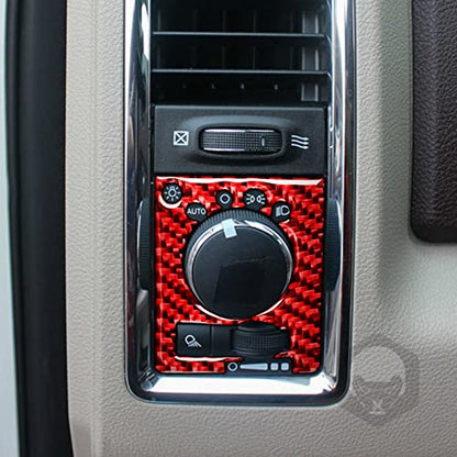 Real Soft Carbon Fiber Headlight Dim Light Control Button Rotary Panel Cover Sticker Auto Interior Accessories Compatible with Dodge Ram 1500/2500/3500 2013 2014 2015 2016 2017 2018 Red - color: Red 1