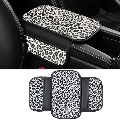 Dotesy Cheetah Print Car Center Console Cover,Microfiber Leather Car Armrest Pad Cushion with 2 Storage Bags,Universal Car Armrest Storage Box Car Interior Accessories for Most Vehicles White Leapord - color: White Leapord