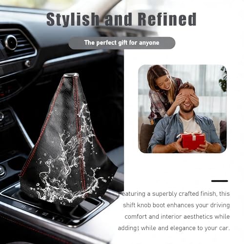 Automotive Shift Knob Dust Cover, Leather Construction, Shifter Boot Cover Replacement Part, Universal Fit for Manual/Automatic Transmissions Automotive Interior Accessories (Black and Red) - color: Black and Red