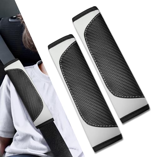 2PCS Car Seat Belt Covers, Soft Seat Belt Shoulder Pads Neck Covers, Breathable Mesh Seatbelt Strap Protector, Car Interior Accessories for Comfortable Driving Fit for Truck SUV (Leather-Black/White) - color: Leather-Black/White