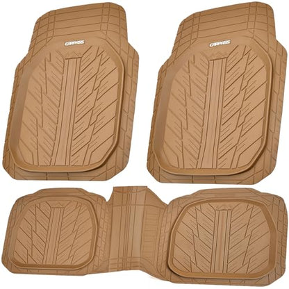 CAR PASS Tire Tread DeepDish Rubber Floor Mats for car Heavy Duty car mats All Weather, Universal XL~M Trim to Fit for Truck SUV Vehicle Automotive, Waterproof car mats 3 piece Solid Beige - color: All Beige