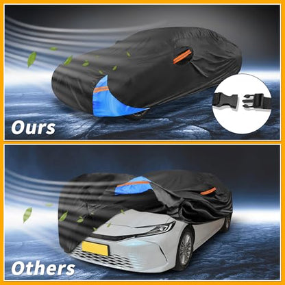Waterproof All-Weather Universal Car Cover with Right Side Zipper, 190T Polyeste Black Blue Fits for Sedan 185" to 192" Length - size: Fit for Sedan Length 185" to 192"