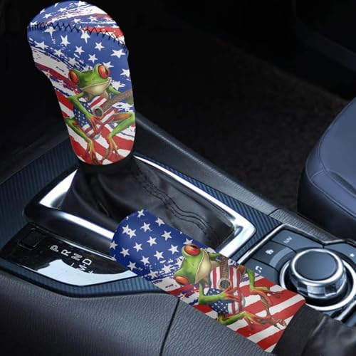 KEIAHUAN 2 Pieces Hand Brake Cover Gear Shift Cover for SUV Truck Van American Tree Flag Frog Shifter Stick Protective Cover 4th of July Patriotic Car Interior Accessories for Men - color: American Flag Tree Frog