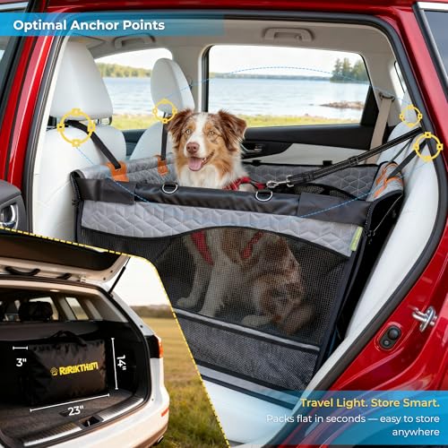 Dog Car Seat for Large Medium Dogs | Waterproof Dog Seat Cover for Back Seat with Hard Bottom | Alloy Twist-Lock Rods | 3 Mesh Windows | Removable Fleece Mat | Cars, SUVs, Trucks (Grey) - color: Grey