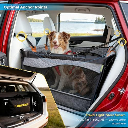 Dog Car Seat for Large Medium Dogs | Waterproof Dog Seat Cover for Back Seat with Hard Bottom | Alloy Twist-Lock Rods | 3 Mesh Windows | Removable Fleece Mat | Cars, SUVs, Trucks (Grey) - color: Grey