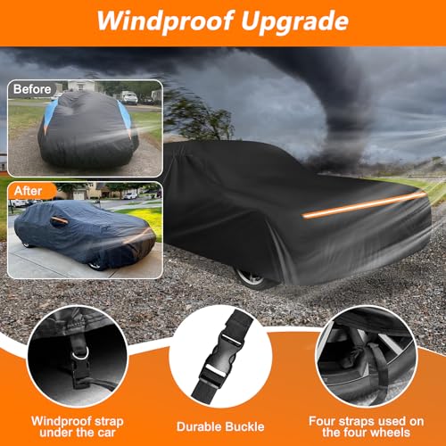 Car Cover for Buick Lesabre 1959-1970, 420D Oxford Cloth Full Car Cover Waterproof All Weather Outdoor Heavy Duty with Windproof Straps, UV Sun Dust Protection, Driver Side Zipper (Black) - size: for Buick Lesabre 1959-1970