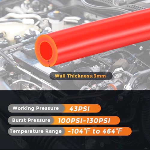 DMiotech 6Pcs Silicone Vacuum Hose Automotive,1/8" 5/32" 3/16" 1/4" 5/16" 3/8" ID High Performance Silicone Vacuum Tubing Hose Line Kit 130PSI Max Pressure,5FT Red - color: Red, size: 1/8" 5/32" 3/16" 1/4" 5/16" 3/8" ID - 5FT