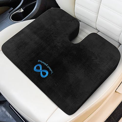 Everlasting Comfort Car Seat Cushion for Driving - Wedge Car Cushion for Office, Travel, Gaming Chair Memory Foam Driver Booster for Short People, Non-Slip, Washable Cover, Back & Sciatica Relief - size: Medium