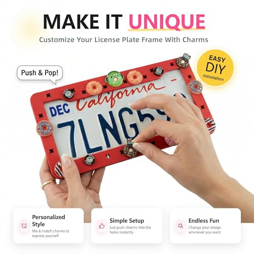 DIY Charm License Plate Frame Racing Red, 1-Pack Premium TPU License Plate Holder Compatible with Shoe Charms, Anti-Theft Stainless Steel Hardware Kit & Tools, Rattle-Proof Drainage Design - color: Red, size: 1 PC