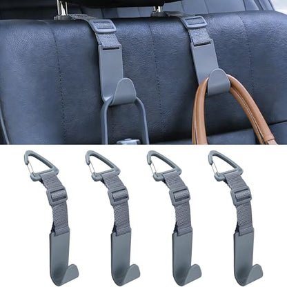 Adjustable 4-Pack Car Headrest Hooks - Universal Seat Back Organizer with Heavy-Duty Clip for Purses, Bags & Groceries Gray - color: Gray