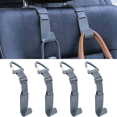 Adjustable 4-Pack Car Headrest Hooks - Universal Seat Back Organizer with Heavy-Duty Clip for Purses, Bags & Groceries Gray - color: Gray