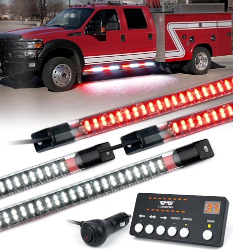 LUMENIX 70 Inch Emergency Running Board Rigid Strobe Lights Strip Bar 864 LED Flashing Warning Firefighter Light with Controller for First Responder Vehicles POV Fire Trucks Pickups Cars - color: Red and White