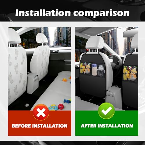 2PCS 2026 New Car Seat Back Protector,Hanging Back of Seat Protector with Mesh Pockets to Avoid Scratches & Stains,Universal Kick Mats Backs Seats Protectors for Most Cars & SUVs