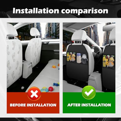 2PCS 2026 New Car Seat Back Protector,Hanging Back of Seat Protector with Mesh Pockets to Avoid Scratches & Stains,Universal Kick Mats Backs Seats Protectors for Most Cars & SUVs