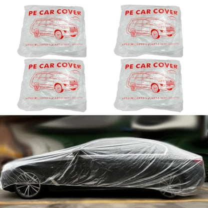 4 Packs Disposable Car Cover Clear Plastic Car Cover Universal Rain Dust Garage Cover with Elastic Band Medium (12.4 FT x 21.6 FT) - size: 4 PCS L(12.4ft * 21.6ft)