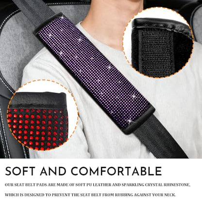 2PCS Bling Seat Belt Covers, Seat Belt Cover Pad, Car Seatbelt Shoulder Pads with Rhinestone, Auto Accessories Comfortable Automotive Neck Shoulder Mat Cushion for Car Truck SUV (Purple) - color: Purple