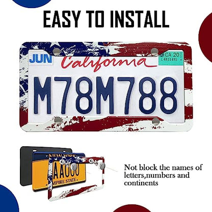 Patriotic American Flag License Plate Frame Holder - 2 Pack Retro Universal Aluminum Matte Stripe US Flag Gloss Car License Plate Frame Covers with Free Screws Fasteners Caps - color: Matte American flag