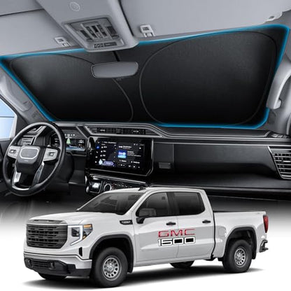 Wigoo for GMC Sierra 1500/2500/3500 Windshield Sunshade [OEM Design, 100% Sun Blockage] Foldable Heat Insulation Sun Shade with Storage Bag, for GMC Sierra 1500/2500/3500 (2019-2026), Silver Coating - size: for GMC Sierra 1500/2500/3500(2019-2026)