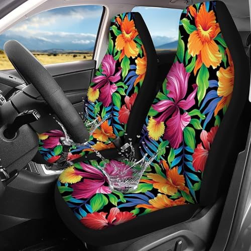 Tropical Hibiscus Floral Print Car Seat Covers,Universal Auto Front Seats Protector Fits for Car,SUV Sedan,Truck - color: Tropical Hibiscus Floral