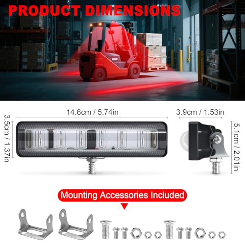 LED Forklift Safety Light Red for AGV Automated Guided Vehicle, Forklift Truck, Industrial Lift, Warehouse Safety, IP67 Waterproof, Aluminum Housing (2PCS) - size: 2PCS