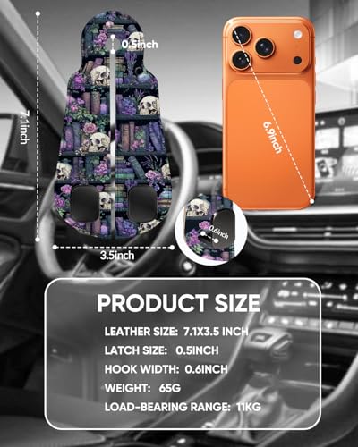 WOCOCN 2 Pack Car Purse Hook for Car Seat Headrest, Double-Sided PrintingPU Leather Purse Holder with Metal Hook, Cute Car Accessories for Women, Men (Car hook - Purple bookshelf skeleton A) - color: Car hook - Purple bookshelf skeleton A