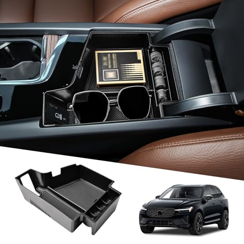 Center Console Organizer Compatible with Volvo XC60 2018-2025/ XC90 2021-2024/ S90 S60 2020-2025/ V60 2019-2025/ V90 2017-2025 Accessories, Armrest Box Insert Tray Storage Box Charging Hole
