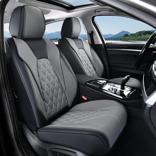Coverado Seat Covers, Car Seat Cover, Faux Leather Seat Covers for Cars, 2 Pack Waterproof Universal Seat Covers, Carseat Cover Car Seat Protector Car Seat Cushion Fit for Most Car- Black&Gray - color: Black&Gray(Grid), size: Front